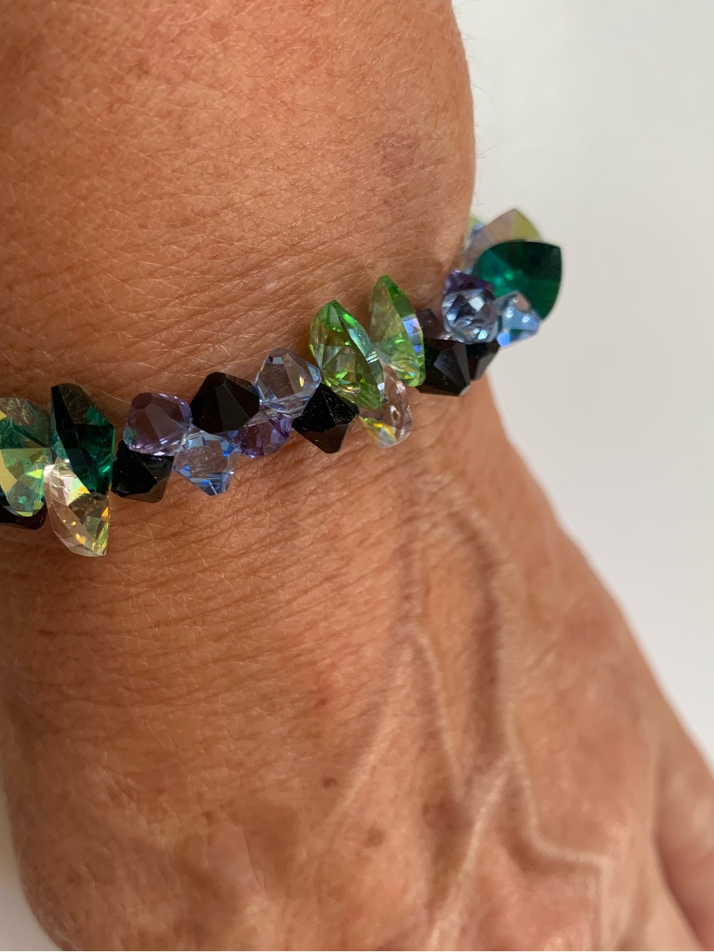 Crystal Bead Stretch Bracelet - Green & Blue